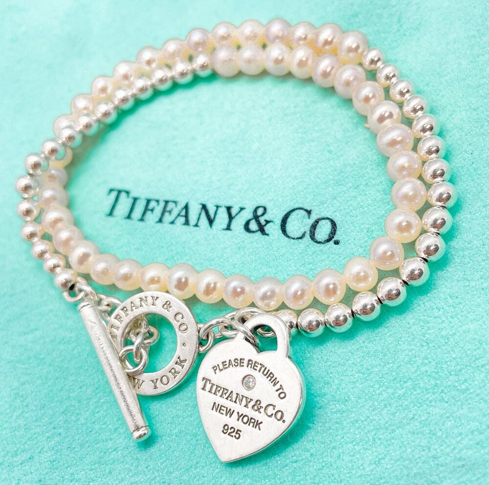 Tiffany & Co. Return to Tiffany Diamond Hearts Pearl Wrap Bead Bracelet Medium